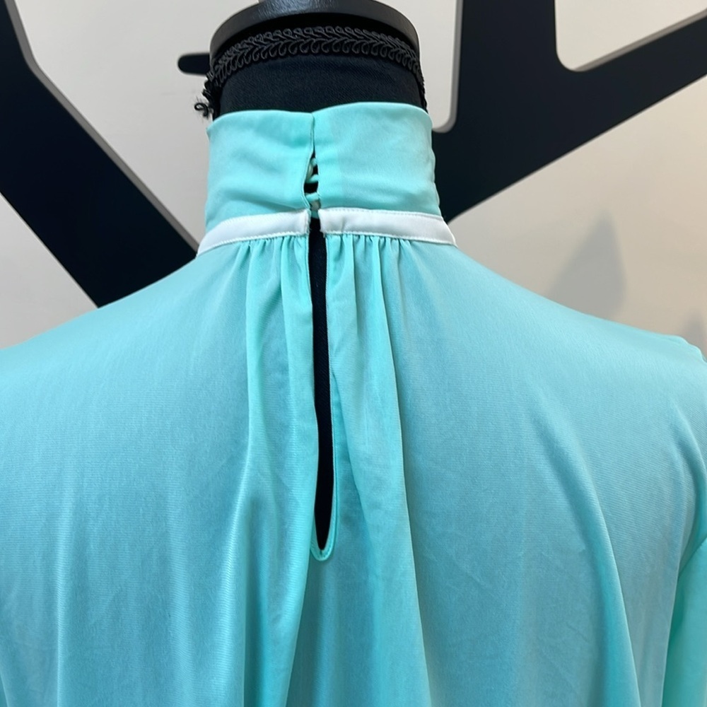 Miu Miu Teal High-Neck Ruffle Hem Long Sleeve Blouse - Picture 4 of 9